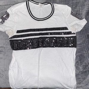 white and black sequence t-shirt